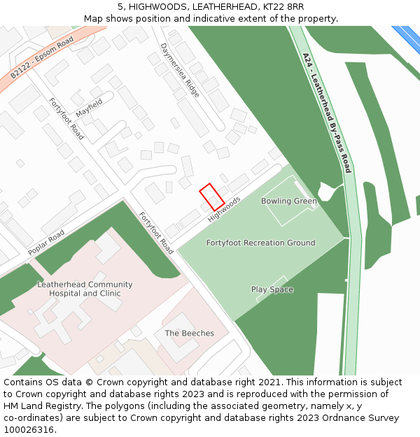 5, HIGHWOODS, LEATHERHEAD, KT22 8RR: Location map and indicative extent of plot
