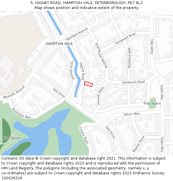 5, HIGNEY ROAD, HAMPTON VALE, PETERBOROUGH, PE7 8LZ: Location map and indicative extent of plot