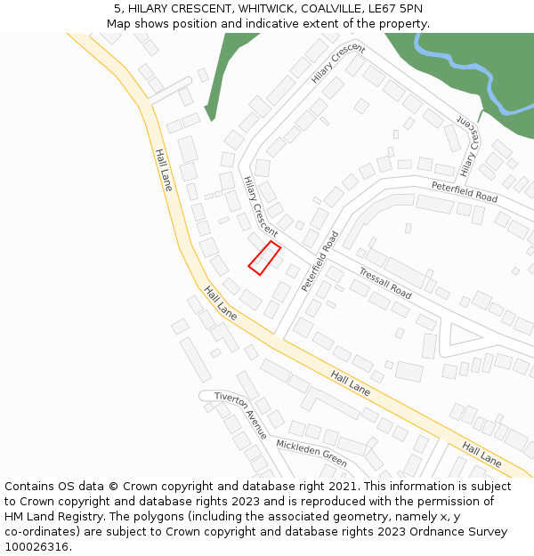 5, HILARY CRESCENT, WHITWICK, COALVILLE, LE67 5PN: Location map and indicative extent of plot