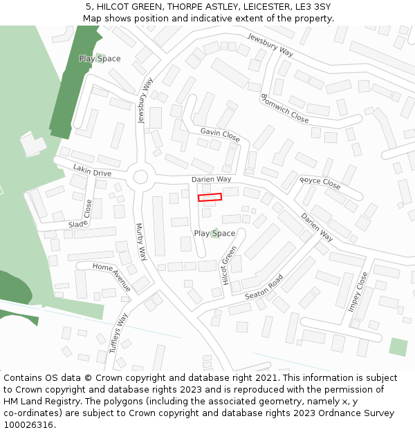 5, HILCOT GREEN, THORPE ASTLEY, LEICESTER, LE3 3SY: Location map and indicative extent of plot