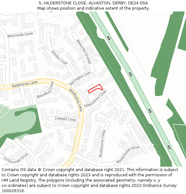 5, HILDERSTONE CLOSE, ALVASTON, DERBY, DE24 0SA: Location map and indicative extent of plot
