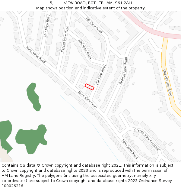 5, HILL VIEW ROAD, ROTHERHAM, S61 2AH: Location map and indicative extent of plot