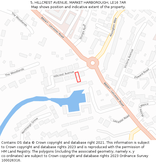 5, HILLCREST AVENUE, MARKET HARBOROUGH, LE16 7AR: Location map and indicative extent of plot
