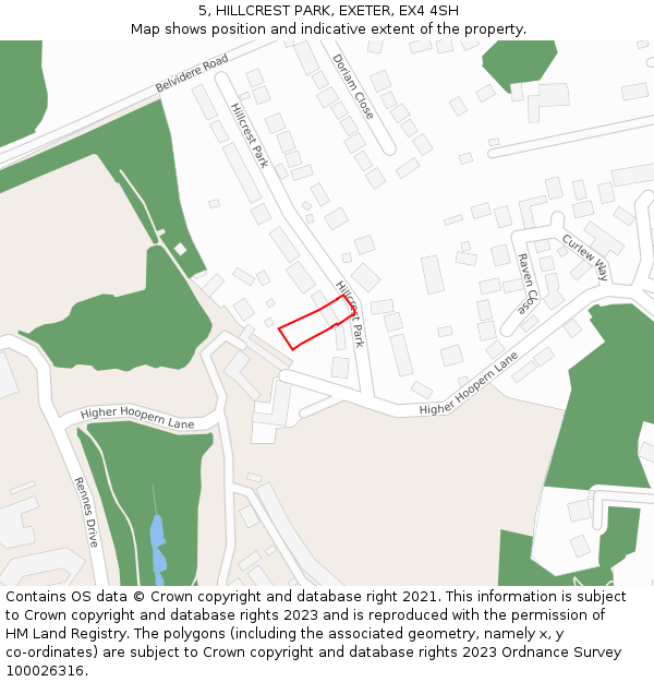 5, HILLCREST PARK, EXETER, EX4 4SH: Location map and indicative extent of plot