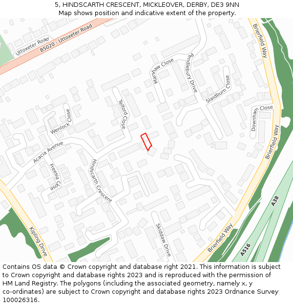 5, HINDSCARTH CRESCENT, MICKLEOVER, DERBY, DE3 9NN: Location map and indicative extent of plot