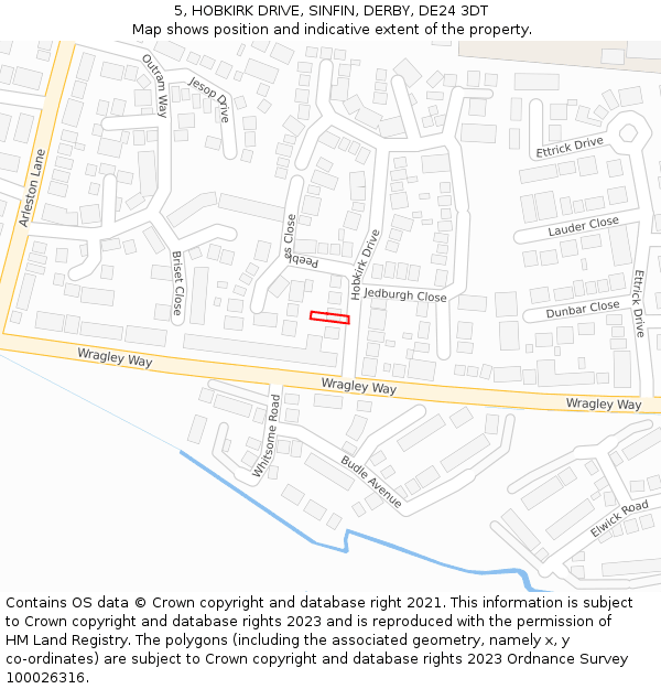 5, HOBKIRK DRIVE, SINFIN, DERBY, DE24 3DT: Location map and indicative extent of plot