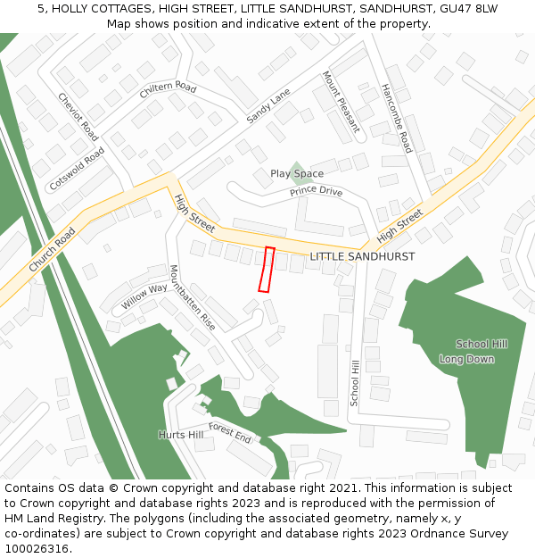 5, HOLLY COTTAGES, HIGH STREET, LITTLE SANDHURST, SANDHURST, GU47 8LW: Location map and indicative extent of plot
