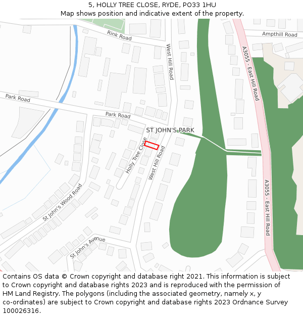 5, HOLLY TREE CLOSE, RYDE, PO33 1HU: Location map and indicative extent of plot