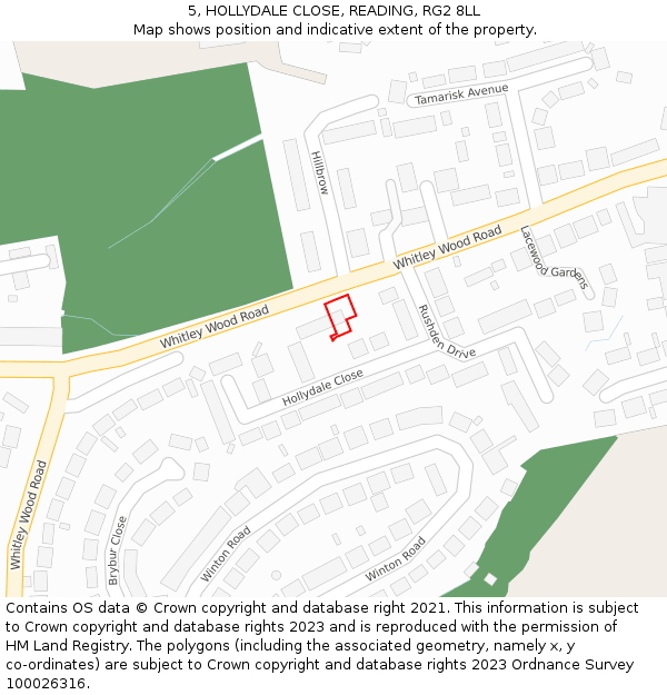 5, HOLLYDALE CLOSE, READING, RG2 8LL: Location map and indicative extent of plot