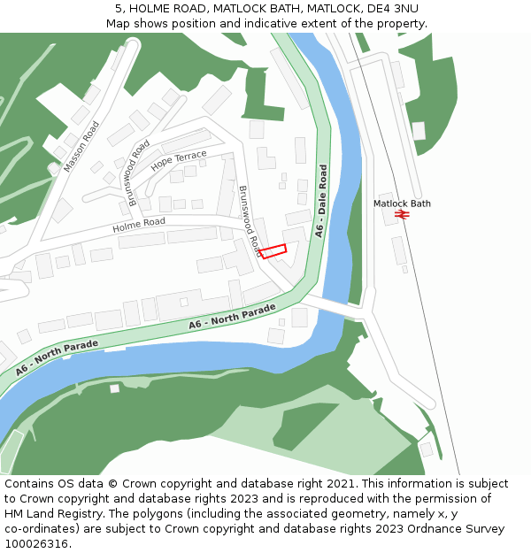 5, HOLME ROAD, MATLOCK BATH, MATLOCK, DE4 3NU: Location map and indicative extent of plot
