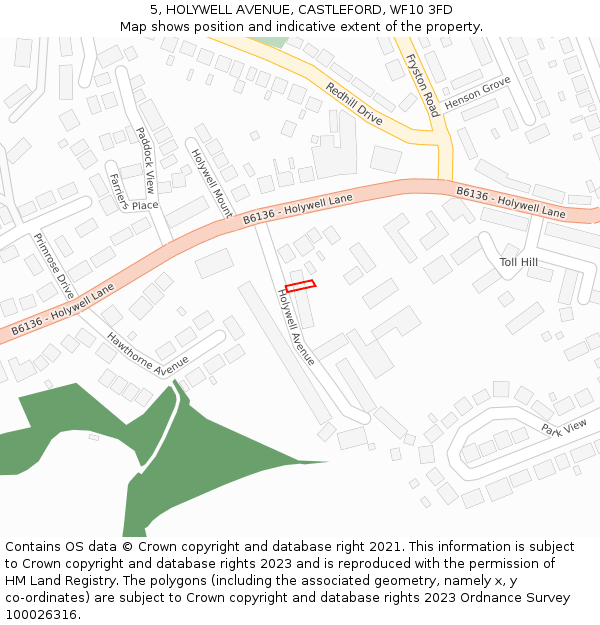 5, HOLYWELL AVENUE, CASTLEFORD, WF10 3FD: Location map and indicative extent of plot