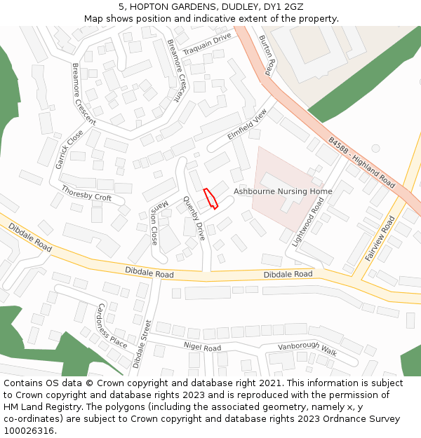 5, HOPTON GARDENS, DUDLEY, DY1 2GZ: Location map and indicative extent of plot