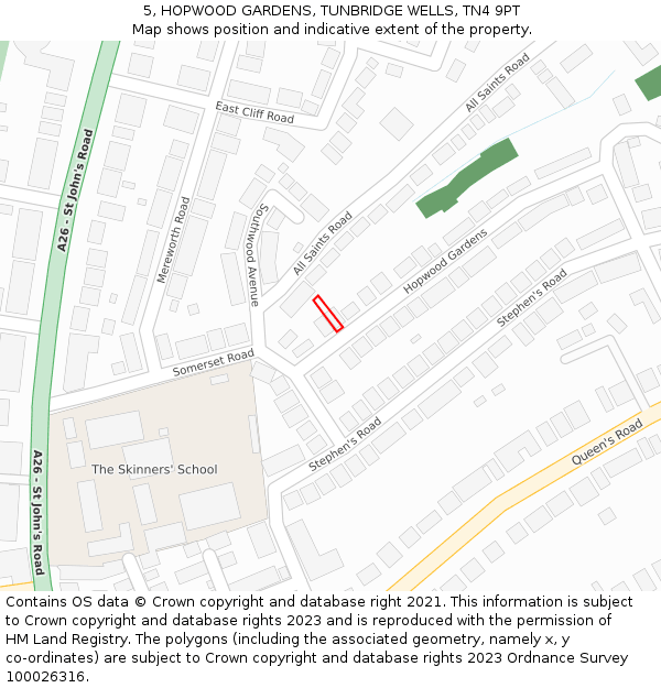 5, HOPWOOD GARDENS, TUNBRIDGE WELLS, TN4 9PT: Location map and indicative extent of plot