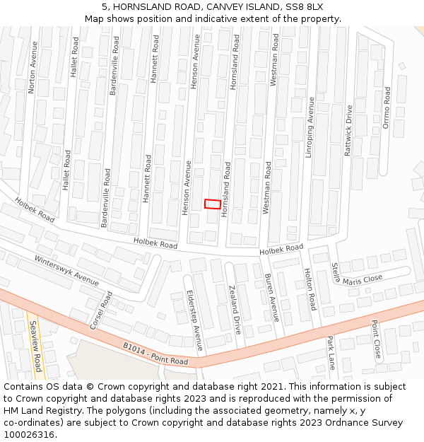 5, HORNSLAND ROAD, CANVEY ISLAND, SS8 8LX: Location map and indicative extent of plot