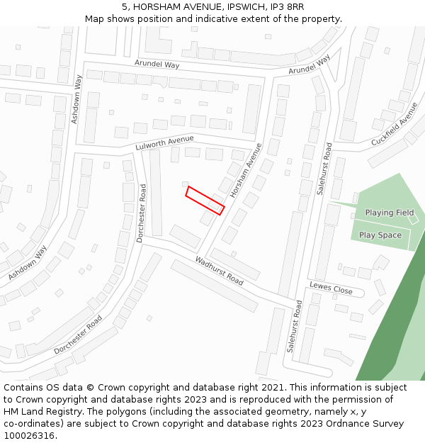 5, HORSHAM AVENUE, IPSWICH, IP3 8RR: Location map and indicative extent of plot