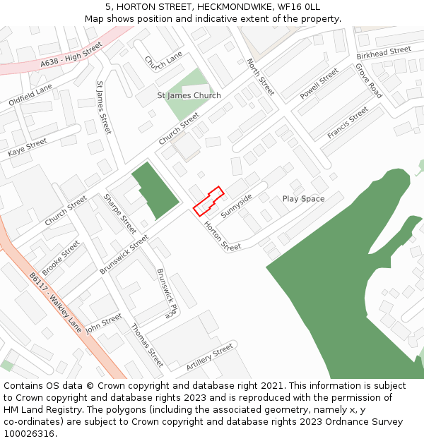 5, HORTON STREET, HECKMONDWIKE, WF16 0LL: Location map and indicative extent of plot
