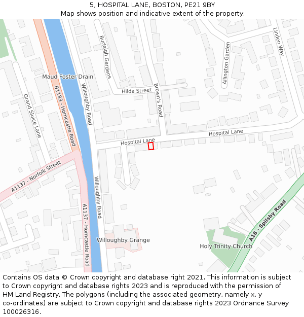 5, HOSPITAL LANE, BOSTON, PE21 9BY: Location map and indicative extent of plot