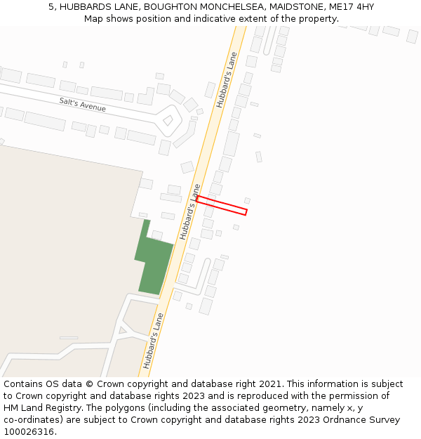 5, HUBBARDS LANE, BOUGHTON MONCHELSEA, MAIDSTONE, ME17 4HY: Location map and indicative extent of plot