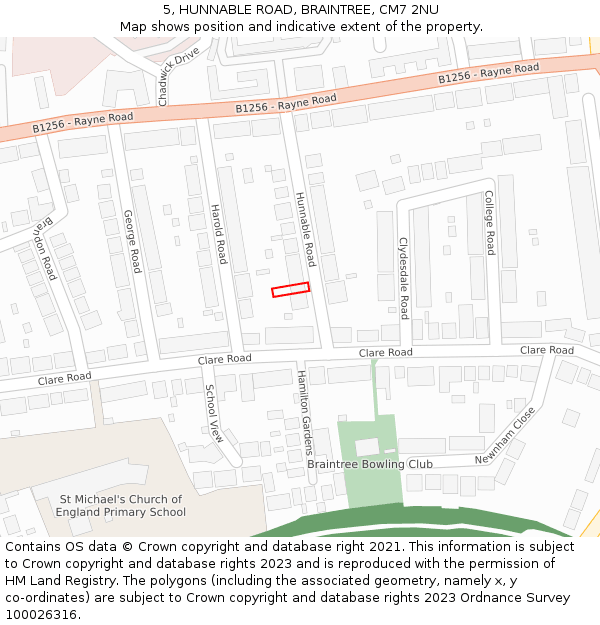 5, HUNNABLE ROAD, BRAINTREE, CM7 2NU: Location map and indicative extent of plot