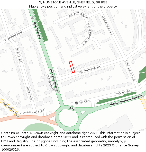 5, HUNSTONE AVENUE, SHEFFIELD, S8 8GE: Location map and indicative extent of plot