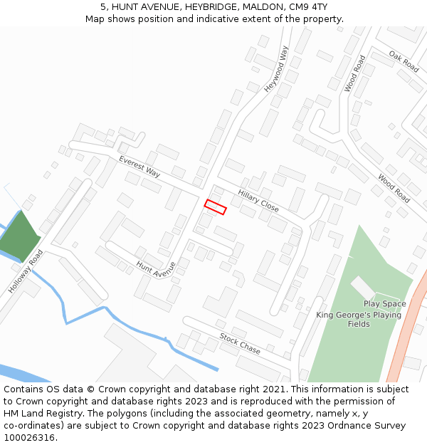 5, HUNT AVENUE, HEYBRIDGE, MALDON, CM9 4TY: Location map and indicative extent of plot
