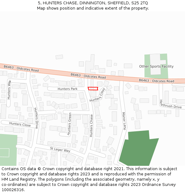 5, HUNTERS CHASE, DINNINGTON, SHEFFIELD, S25 2TQ: Location map and indicative extent of plot