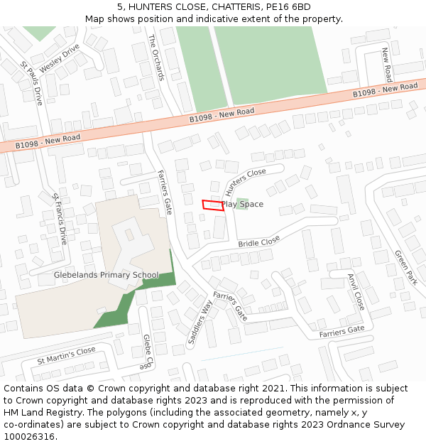 5, HUNTERS CLOSE, CHATTERIS, PE16 6BD: Location map and indicative extent of plot