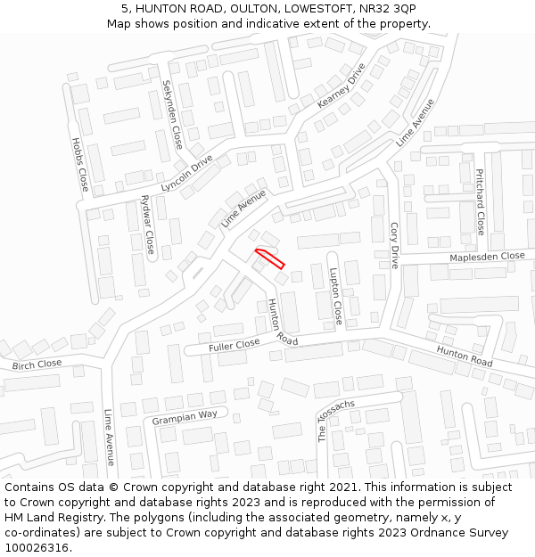 5, HUNTON ROAD, OULTON, LOWESTOFT, NR32 3QP: Location map and indicative extent of plot
