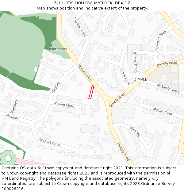 5, HURDS HOLLOW, MATLOCK, DE4 3JZ: Location map and indicative extent of plot