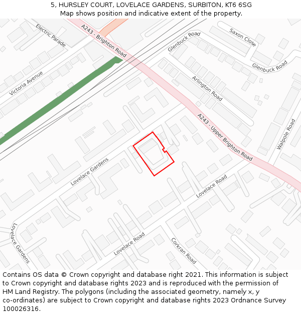 5, HURSLEY COURT, LOVELACE GARDENS, SURBITON, KT6 6SG: Location map and indicative extent of plot