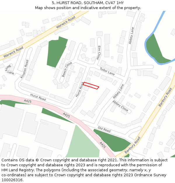 5, HURST ROAD, SOUTHAM, CV47 1HY: Location map and indicative extent of plot