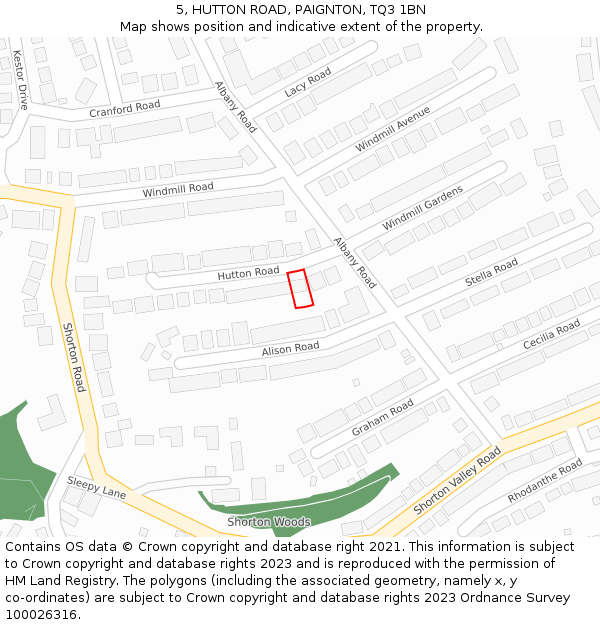 5, HUTTON ROAD, PAIGNTON, TQ3 1BN: Location map and indicative extent of plot