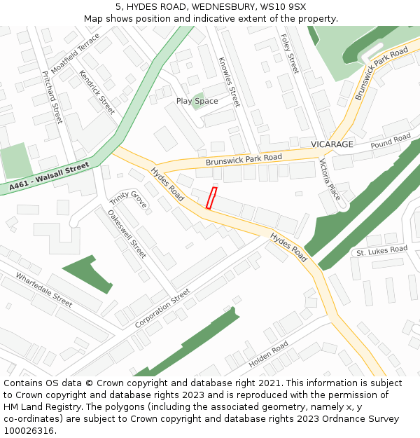 5, HYDES ROAD, WEDNESBURY, WS10 9SX: Location map and indicative extent of plot