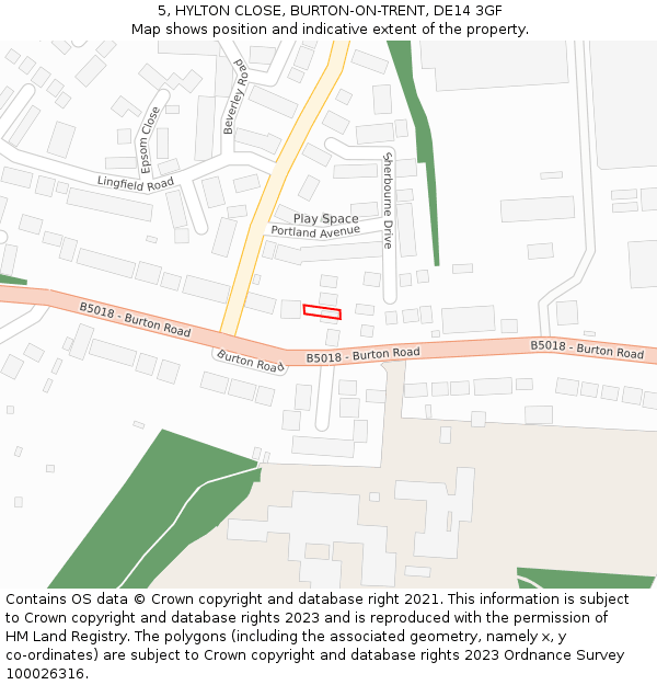 5, HYLTON CLOSE, BURTON-ON-TRENT, DE14 3GF: Location map and indicative extent of plot