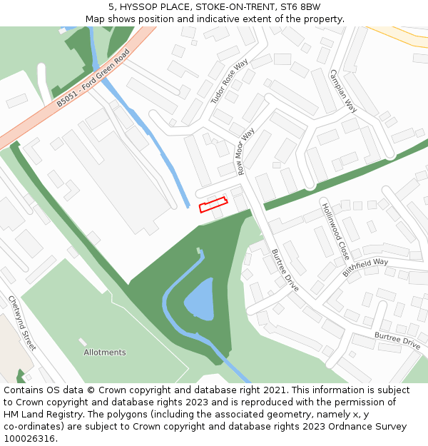 5, HYSSOP PLACE, STOKE-ON-TRENT, ST6 8BW: Location map and indicative extent of plot