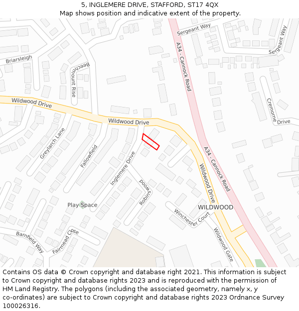 5, INGLEMERE DRIVE, STAFFORD, ST17 4QX: Location map and indicative extent of plot