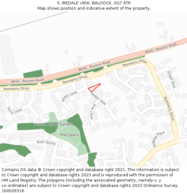 5, IREDALE VIEW, BALDOCK, SG7 6TR: Location map and indicative extent of plot
