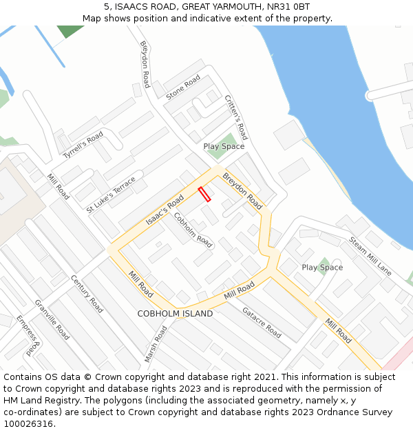 5, ISAACS ROAD, GREAT YARMOUTH, NR31 0BT: Location map and indicative extent of plot