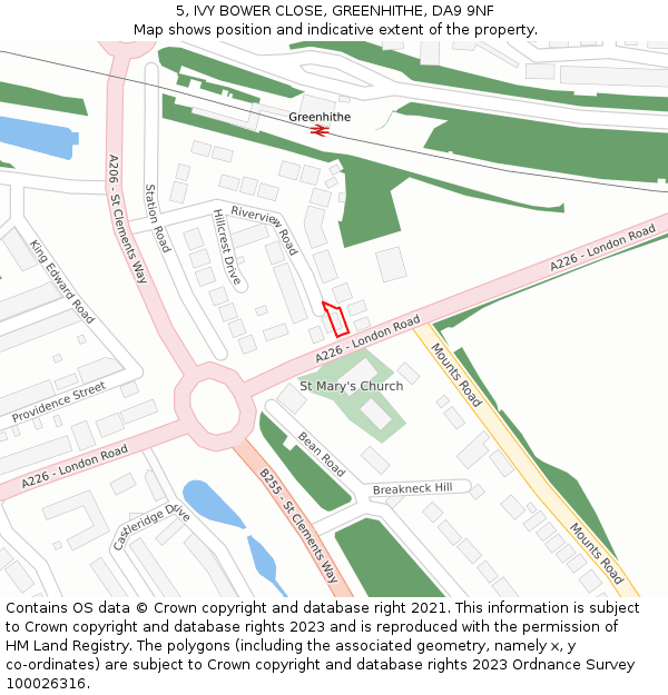 5, IVY BOWER CLOSE, GREENHITHE, DA9 9NF: Location map and indicative extent of plot