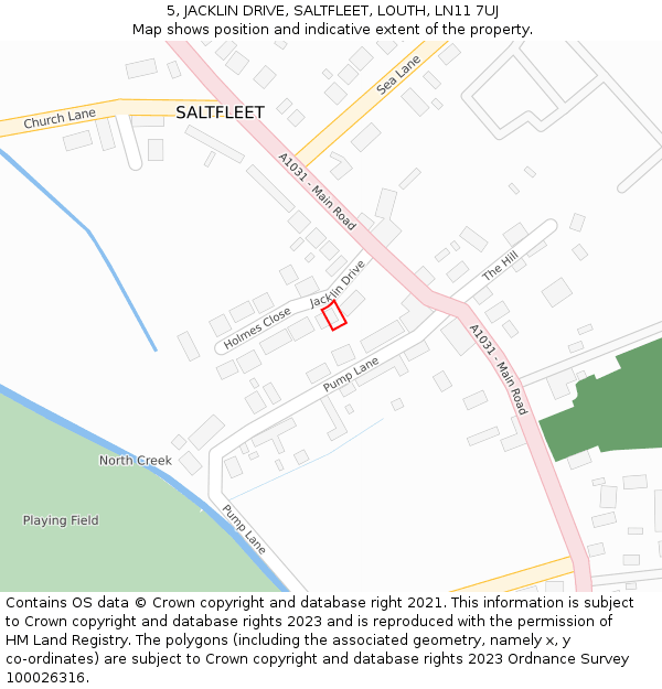 5, JACKLIN DRIVE, SALTFLEET, LOUTH, LN11 7UJ: Location map and indicative extent of plot