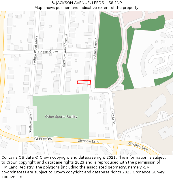 5, JACKSON AVENUE, LEEDS, LS8 1NP: Location map and indicative extent of plot