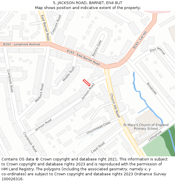5, JACKSON ROAD, BARNET, EN4 8UT: Location map and indicative extent of plot