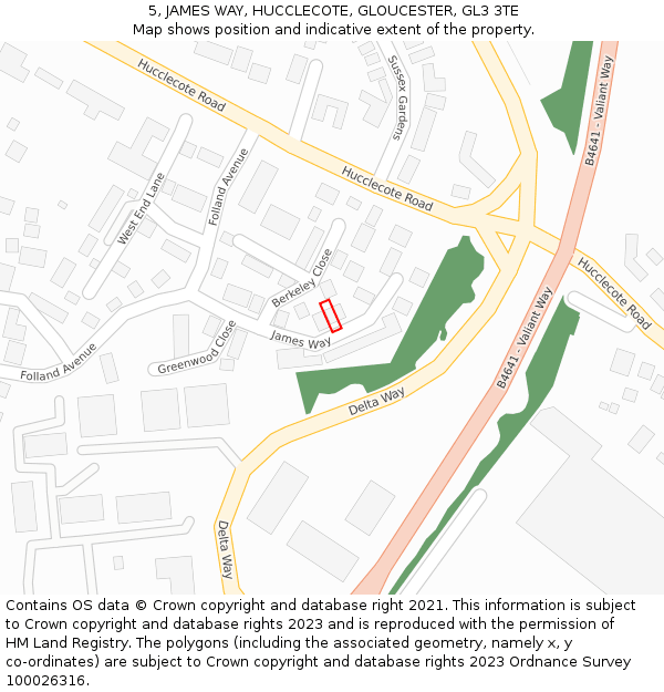 5, JAMES WAY, HUCCLECOTE, GLOUCESTER, GL3 3TE: Location map and indicative extent of plot