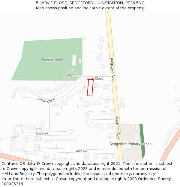 5, JARVIE CLOSE, SEDGEFORD, HUNSTANTON, PE36 5NG: Location map and indicative extent of plot
