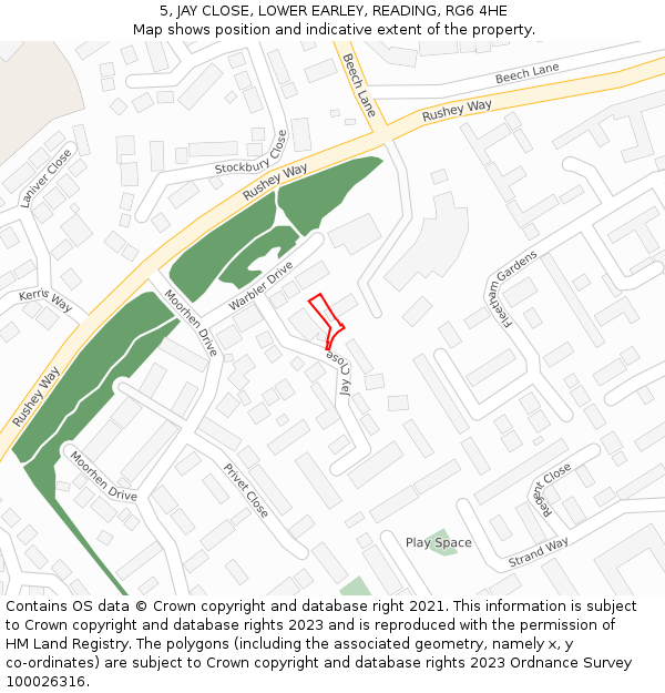 5, JAY CLOSE, LOWER EARLEY, READING, RG6 4HE: Location map and indicative extent of plot