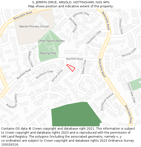 5, JERMYN DRIVE, ARNOLD, NOTTINGHAM, NG5 9PN: Location map and indicative extent of plot