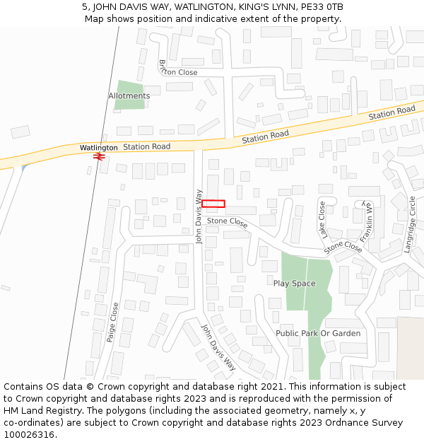 5, JOHN DAVIS WAY, WATLINGTON, KING'S LYNN, PE33 0TB: Location map and indicative extent of plot