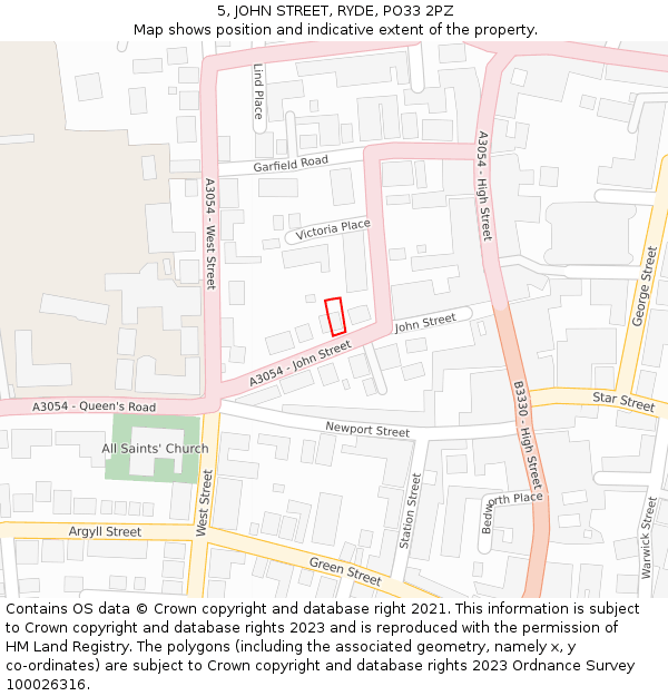 5, JOHN STREET, RYDE, PO33 2PZ: Location map and indicative extent of plot
