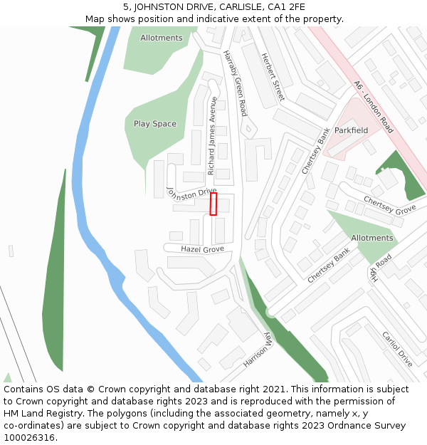 5, JOHNSTON DRIVE, CARLISLE, CA1 2FE: Location map and indicative extent of plot