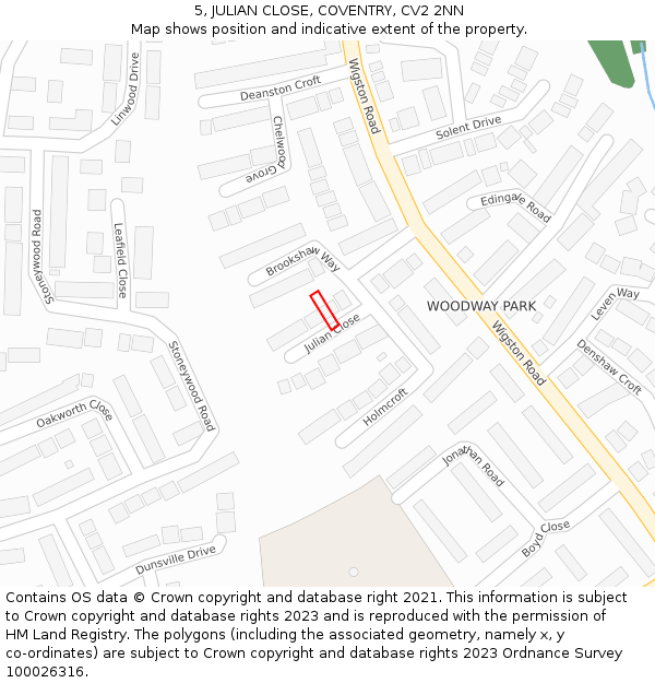5, JULIAN CLOSE, COVENTRY, CV2 2NN: Location map and indicative extent of plot